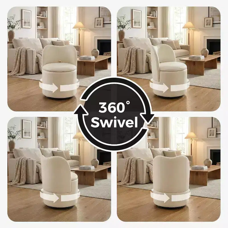 Chaise de vanité pivotante avec rangement, Tabouret de maquillage rond rembourré Chaise d'appoint avec dossier, Siège doux et rembourré pour chambre à coucher, salon
