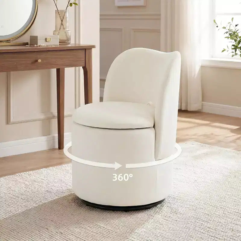Chaise de vanité pivotante avec rangement, Tabouret de maquillage rond rembourré Chaise d'appoint avec dossier, Siège doux et rembourré pour chambre à coucher, salon