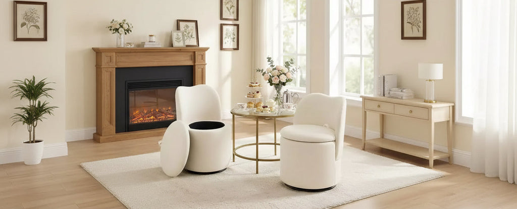 Chaise de vanité pivotante avec rangement, Tabouret de maquillage rond rembourré Chaise d'appoint avec dossier, Siège doux et rembourré pour chambre à coucher, salon