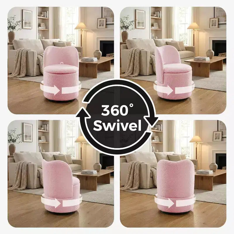 Chaise de vanité pivotante avec rangement, Tabouret de maquillage rond rembourré Chaise d'appoint avec dossier, Siège doux et rembourré pour chambre à coucher, salon