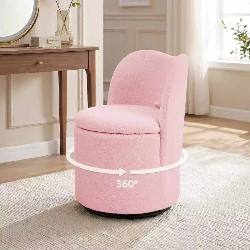 Chaise de vanité pivotante avec rangement, Tabouret de maquillage rond rembourré Chaise d'appoint avec dossier, Siège doux et rembourré pour chambre à coucher, salon