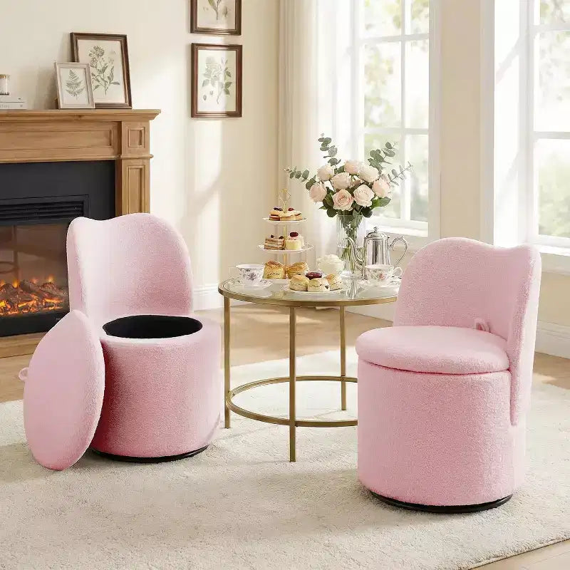 Chaise de vanité pivotante avec rangement, Tabouret de maquillage rond rembourré Chaise d'appoint avec dossier, Siège doux et rembourré pour chambre à coucher, salon