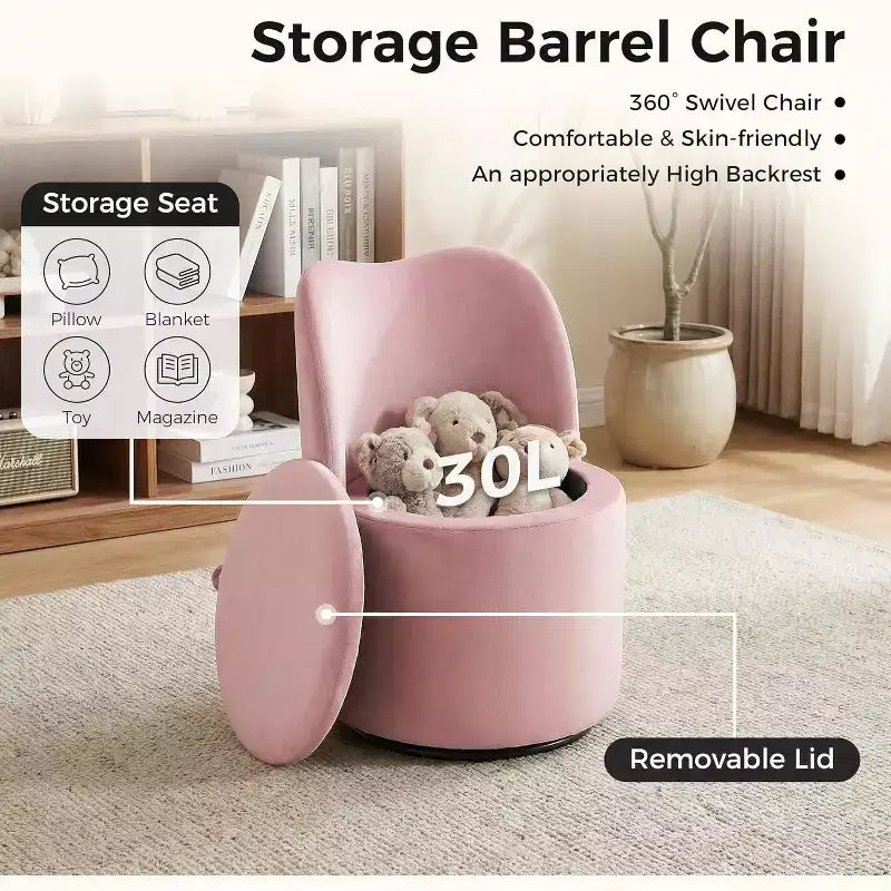 Chaise de vanité pivotante avec rangement, Tabouret de maquillage rond rembourré Chaise d'appoint avec dossier, Siège doux et rembourré pour chambre à coucher, salon