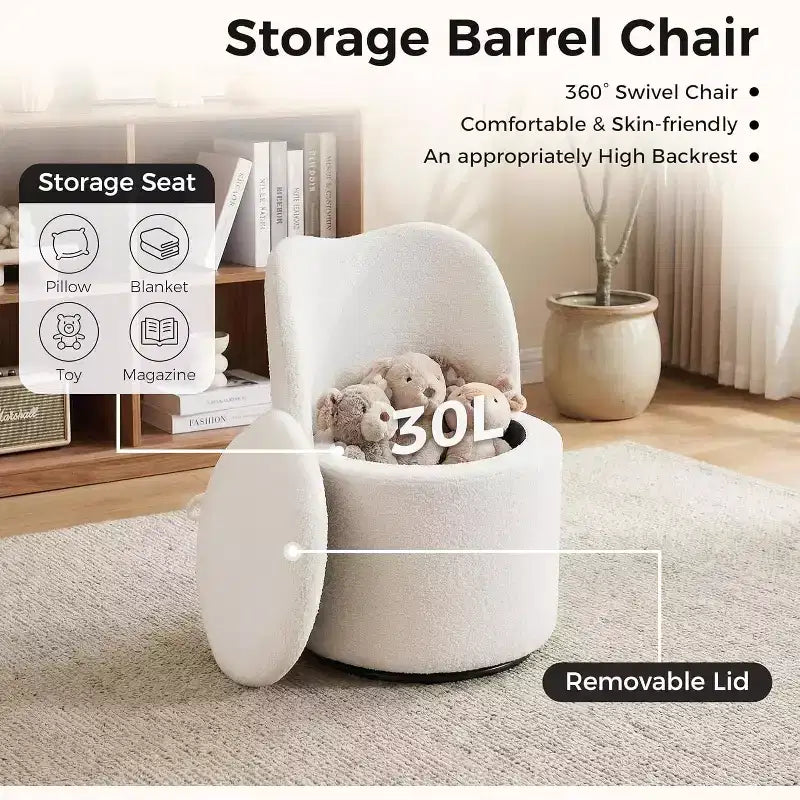 Chaise de vanité pivotante avec rangement, Tabouret de maquillage rond rembourré Chaise d'appoint avec dossier, Siège doux et rembourré pour chambre à coucher, salon