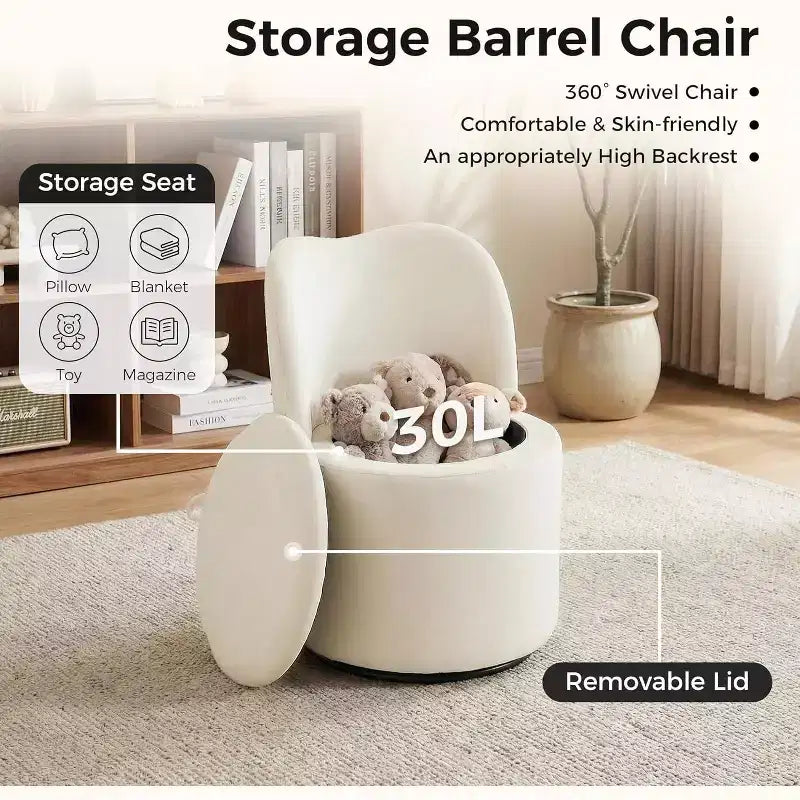 Chaise de vanité pivotante avec rangement, Tabouret de maquillage rond rembourré Chaise d'appoint avec dossier, Siège doux et rembourré pour chambre à coucher, salon