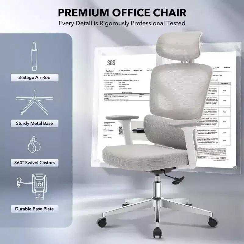 Chaise de bureau ergonomique en maille, appui-tête, soutien lombaire, chaise d'ordinateur pivotante à roulettes, pour la maison, le bureau
