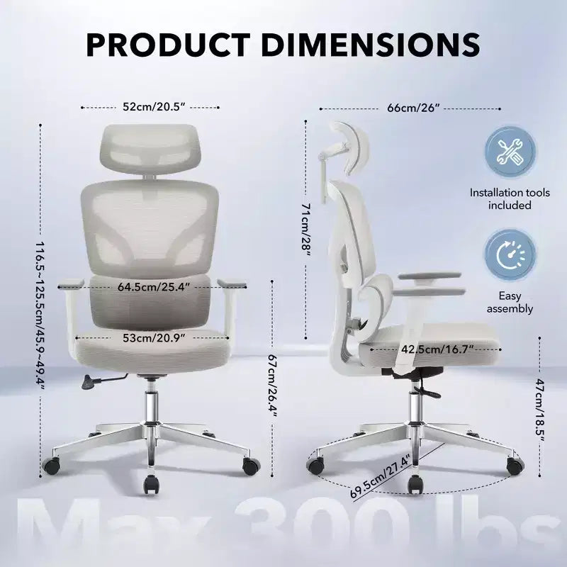 Chaise de bureau ergonomique en maille, appui-tête, soutien lombaire, chaise d'ordinateur pivotante à roulettes, pour la maison, le bureau