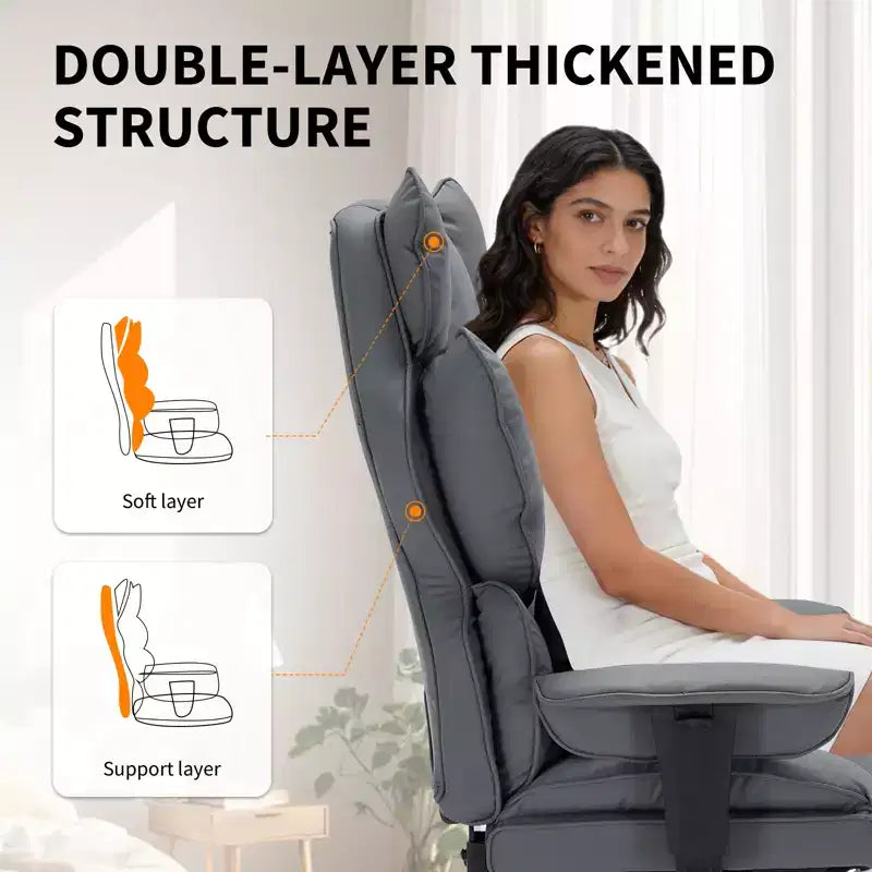 Chaise de bureau ergonomique à dossier haut avec repose-pieds réglable, soutien lombaire confortable, pour la maison, le bureau