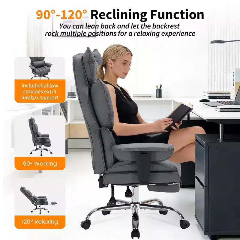 Chaise de bureau ergonomique à dossier haut avec repose-pieds réglable, soutien lombaire confortable, pour la maison, le bureau