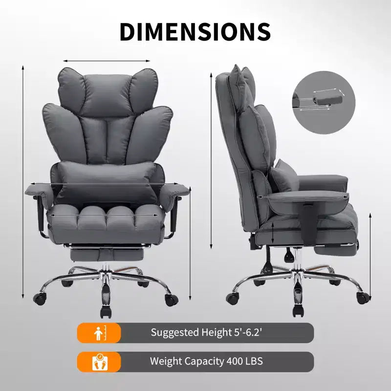 Chaise de bureau ergonomique à dossier haut avec repose-pieds réglable, soutien lombaire confortable, pour la maison, le bureau