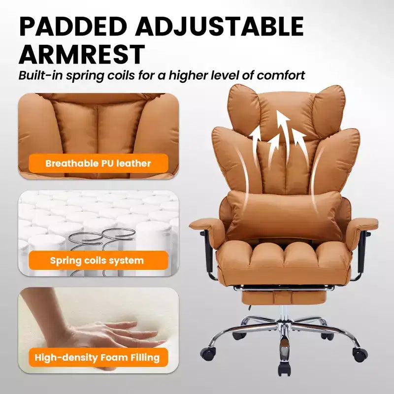 Chaise de bureau ergonomique à dossier haut avec repose-pieds réglable, soutien lombaire confortable, pour la maison, le bureau