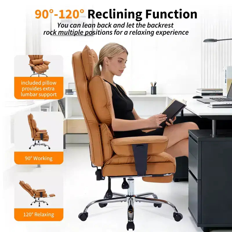Chaise de bureau ergonomique à dossier haut avec repose-pieds réglable, soutien lombaire confortable, pour la maison, le bureau