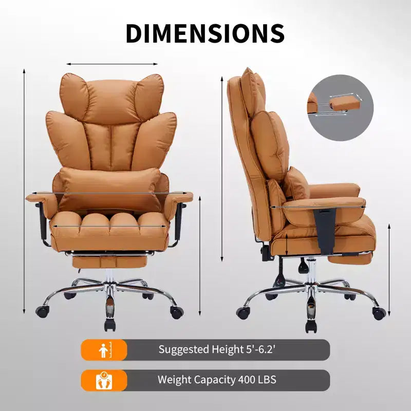 Chaise de bureau ergonomique à dossier haut avec repose-pieds réglable, soutien lombaire confortable, pour la maison, le bureau