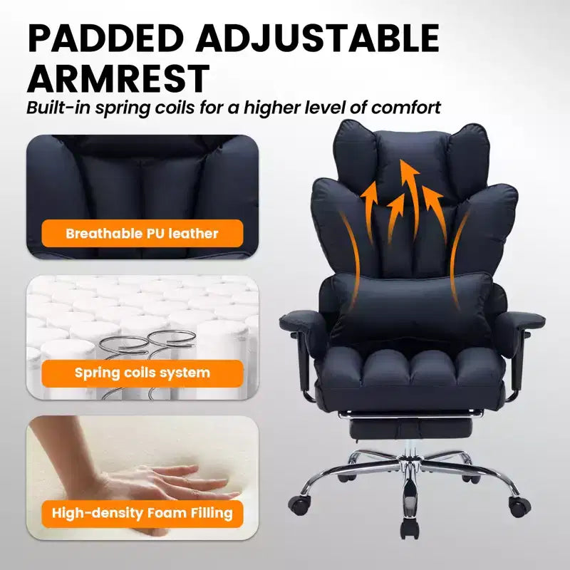 Chaise de bureau ergonomique à dossier haut avec repose-pieds réglable, soutien lombaire confortable, pour la maison, le bureau