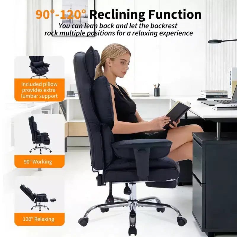 Chaise de bureau ergonomique à dossier haut avec repose-pieds réglable, soutien lombaire confortable, pour la maison, le bureau