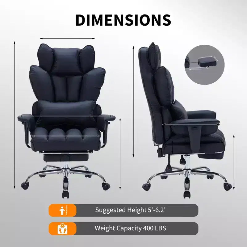 Chaise de bureau ergonomique à dossier haut avec repose-pieds réglable, soutien lombaire confortable, pour la maison, le bureau