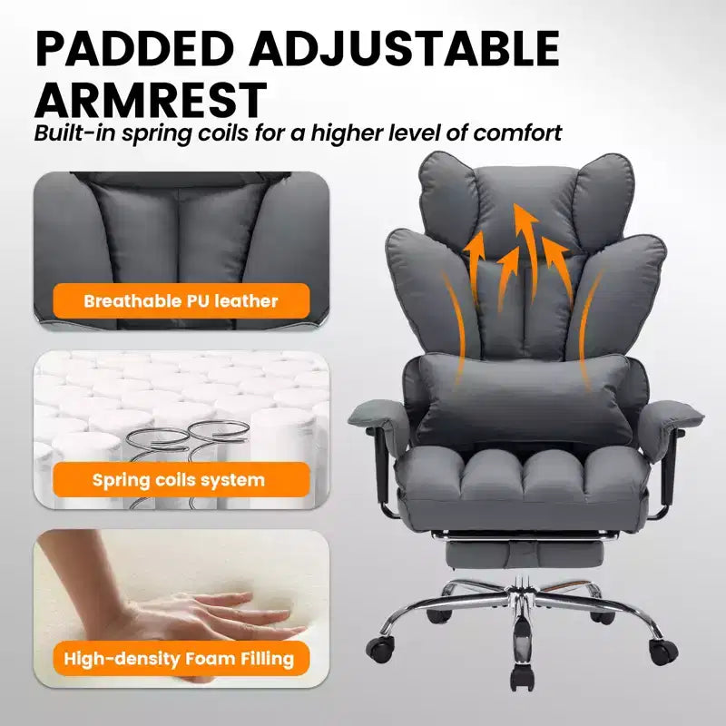Chaise de bureau ergonomique à dossier haut avec repose-pieds réglable, soutien lombaire confortable, pour la maison, le bureau