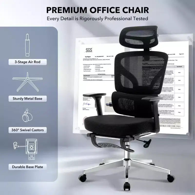 Chaise de bureau ergonomique - Chaise de bureau en maille avec support lombaire, chaise de jeu d'ordinateur à dossier haut avec appuie-tête, chaises de travail pivotantes à roulettes