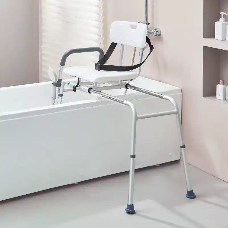 Banc de transfert coulissant pour baignoire avec siège échancré, 180 kg, réglage de la hauteur sur 15 niveaux