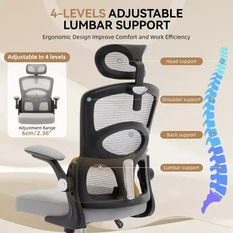 Fauteuil de bureau ergonomique à dossier haut en maille, appui-tête réglable, soutien lombaire, chaise pivotante à 360°, chaise d'ordinateur, de jeu, pour la maison ou le bureau