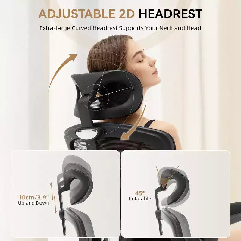 Fauteuil de bureau ergonomique à dossier haut en maille, appui-tête réglable, soutien lombaire, chaise pivotante à 360°, chaise d'ordinateur, de jeu, pour la maison ou le bureau