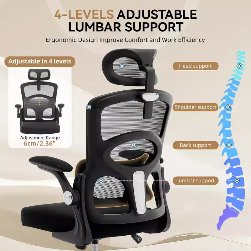 Fauteuil de bureau ergonomique à dossier haut en maille, appui-tête réglable, soutien lombaire, chaise pivotante à 360°, chaise d'ordinateur, de jeu, pour la maison ou le bureau