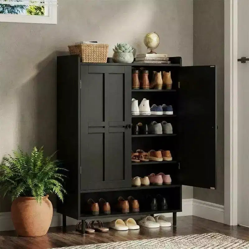 6-Tier Farmhouse Shoe Cabinet with 3 Adjustable Shelves and Metal Legs, 45'' Tall Shoes Rack Organizer Cabinet for Entryway, Front Door