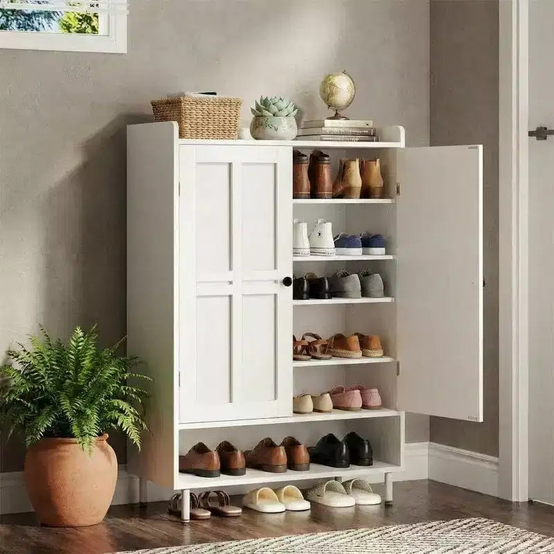 Meuble à chaussures de ferme à 6 niveaux avec 3 étagères réglables et pieds en métal, armoire de rangement pour chaussures de 114 cm de haut pour l'entrée, porte d'entrée
