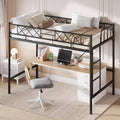 Coolmee Loft Bed Twin Size for Teens & Adults, Metal Loft Frame with Safety Guardrail & Flat Ladder Rung, Heavy Duty Steel Slats, Space Saving Design