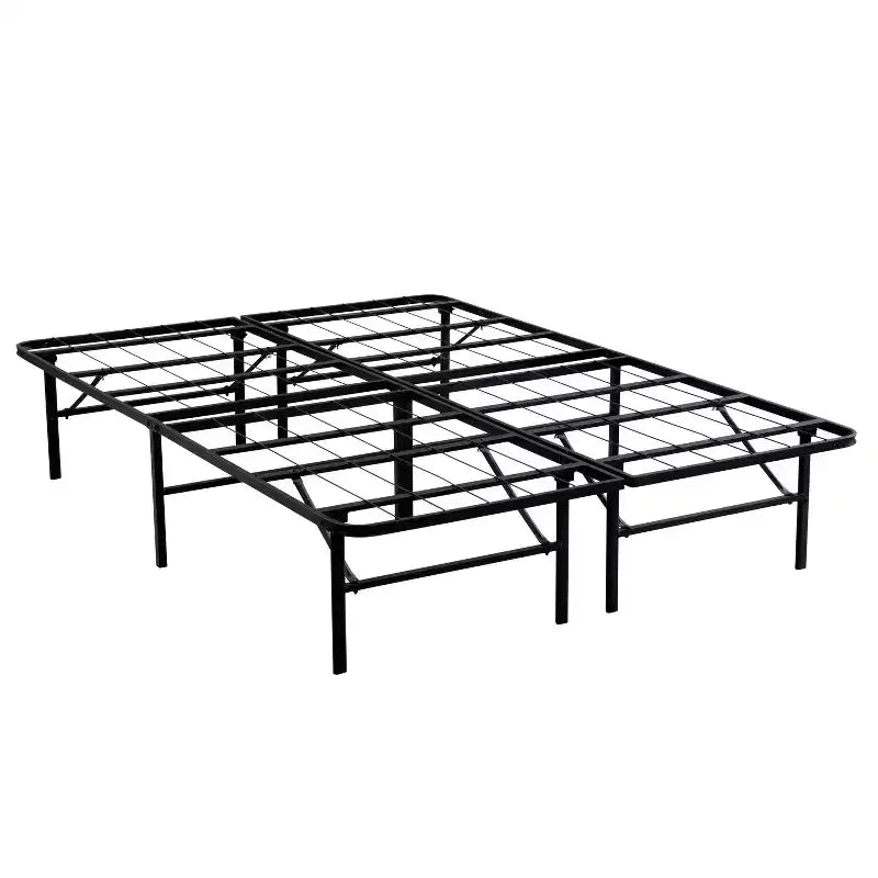 Cadre de lit plateforme pliable en métal Bellemave, 14 lattes en acier robuste, aucun sommier tapissier requis, assemblage facile, rangement sous le lit, noir, taille Queen/King