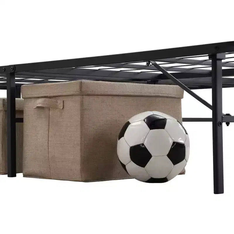 Cadre de lit plateforme pliable en métal Bellemave, 14 lattes en acier robuste, aucun sommier tapissier requis, assemblage facile, rangement sous le lit, noir, taille Queen/King