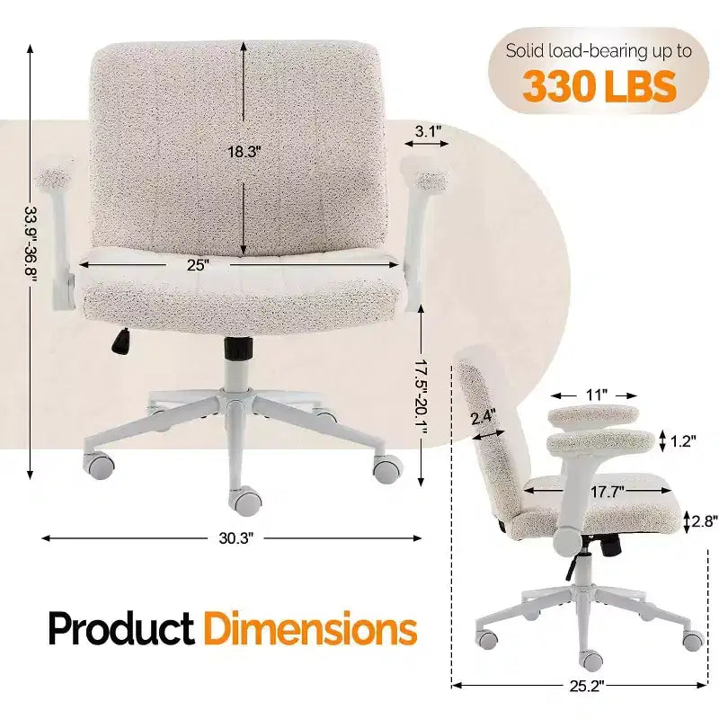 VINGLI Chaise Criss Cross avec accoudoirs relevables réglables, Chaise à pieds croisés avec roulettes, Chaise de bureau extra large, Chaise de bureau pour bureau à domicile, Coiffeuse