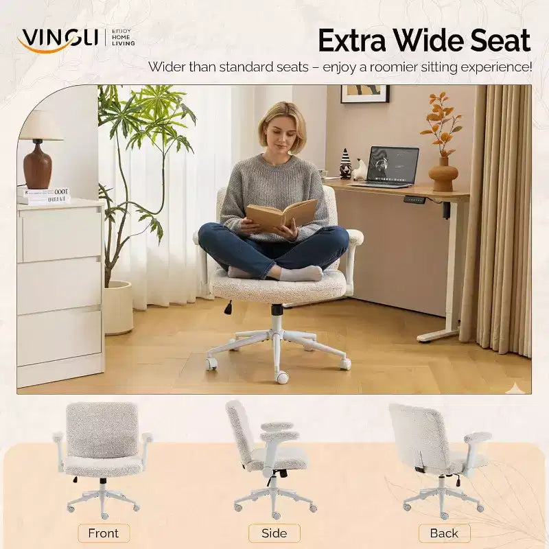 VINGLI Chaise Criss Cross avec accoudoirs relevables réglables, Chaise à pieds croisés avec roulettes, Chaise de bureau extra large, Chaise de bureau pour bureau à domicile, Coiffeuse