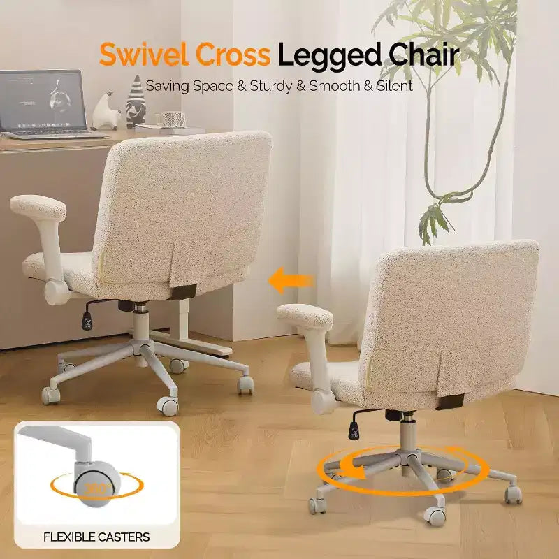 VINGLI Chaise Criss Cross avec accoudoirs relevables réglables, Chaise à pieds croisés avec roulettes, Chaise de bureau extra large, Chaise de bureau pour bureau à domicile, Coiffeuse