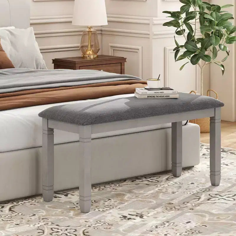 Lot de 2 bancs de chambre rembourrés avec siège matelassé et pieds en bois massif pour salle à manger