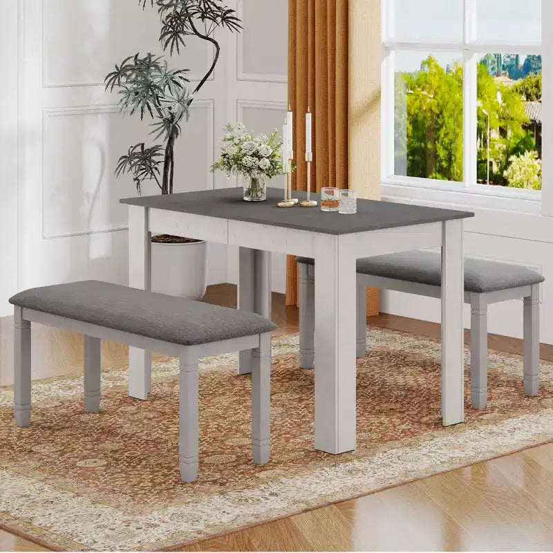 Lot de 2 bancs de chambre rembourrés avec siège matelassé et pieds en bois massif pour salle à manger