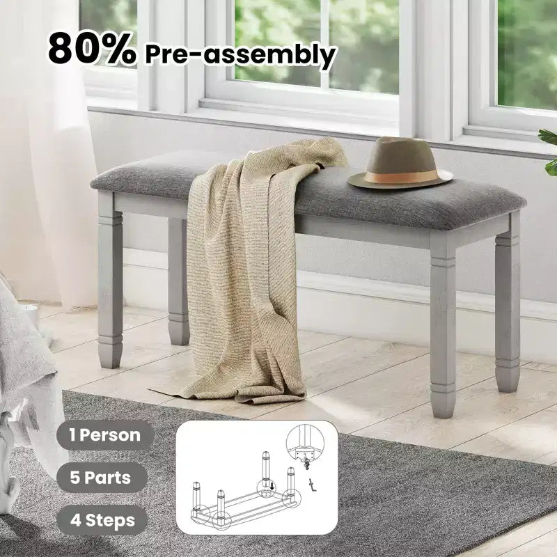 Lot de 2 bancs de chambre rembourrés avec siège matelassé et pieds en bois massif pour salle à manger