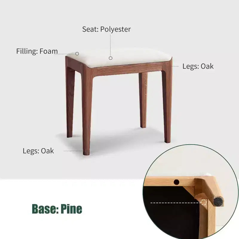 Tabouret de coiffeuse Ernest moderne en bois massif et tissu d'ameublement
