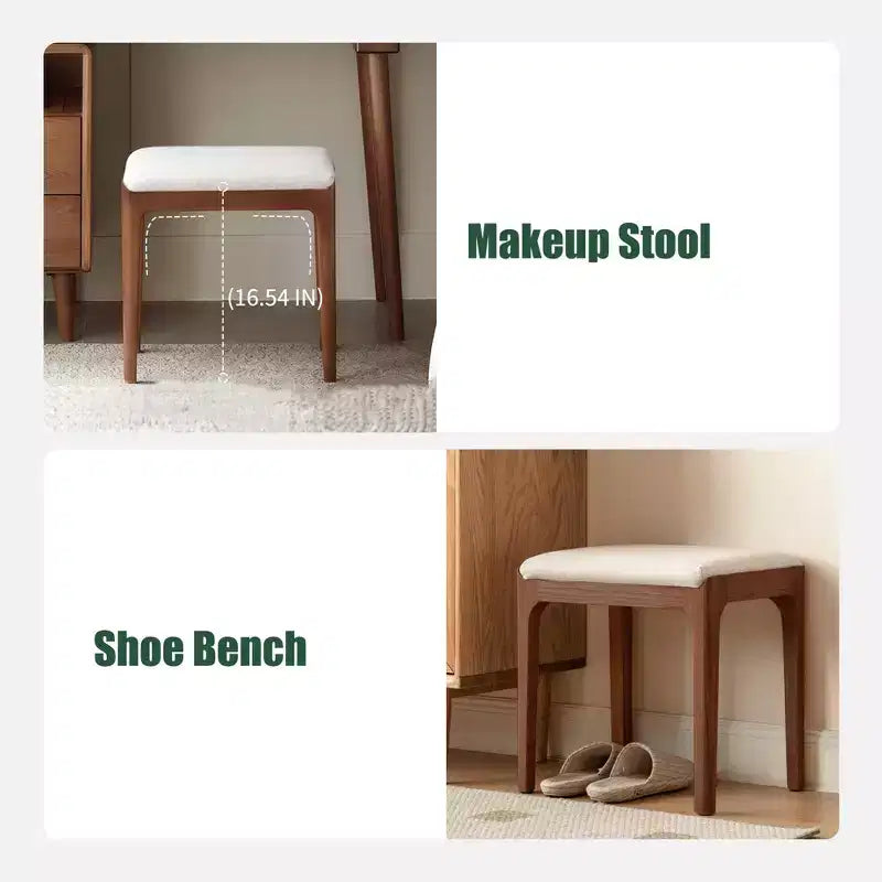 Tabouret de coiffeuse Ernest moderne en bois massif et tissu d'ameublement