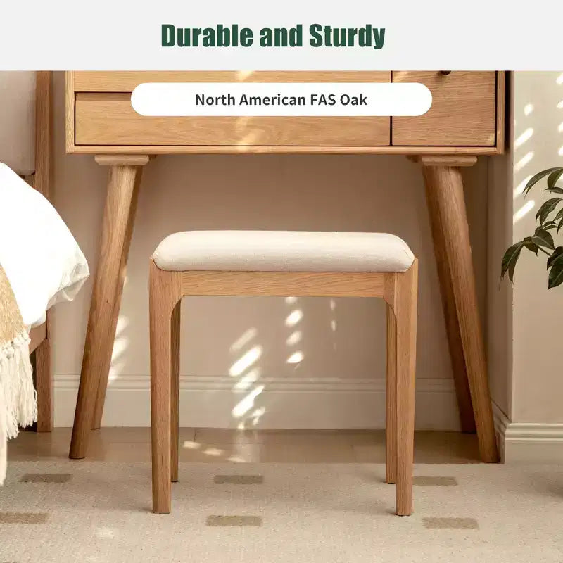 Tabouret de coiffeuse Ernest moderne en bois massif et tissu d'ameublement
