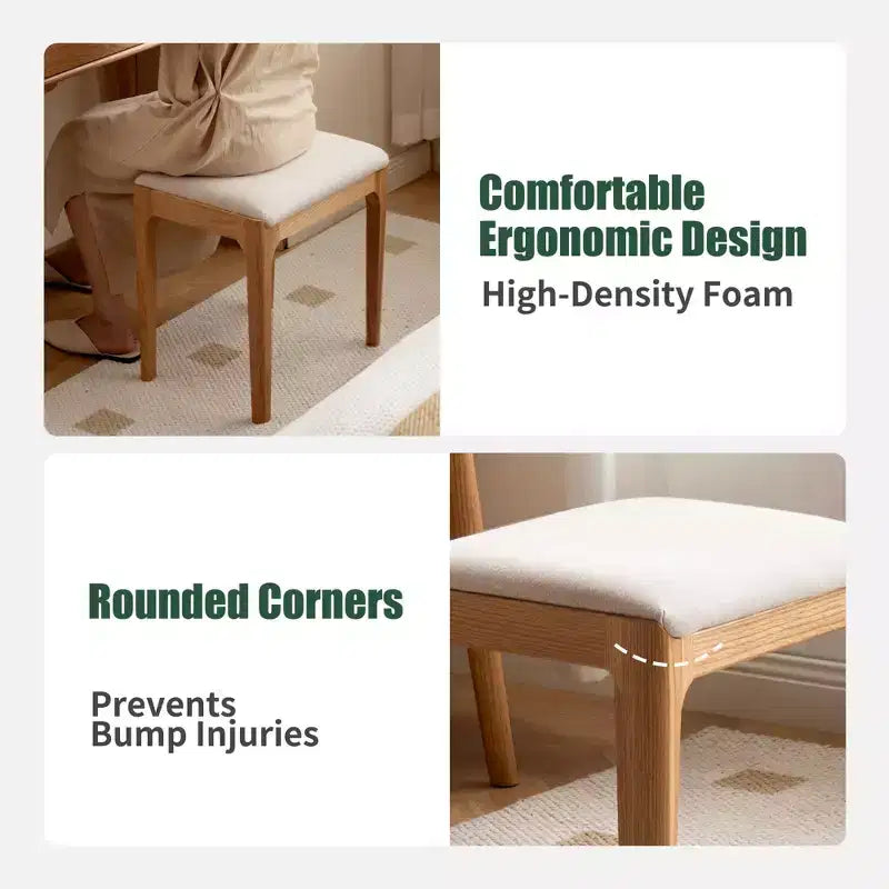 Tabouret de coiffeuse Ernest moderne en bois massif et tissu d'ameublement