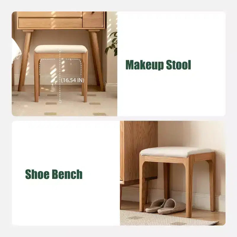 Tabouret de coiffeuse Ernest moderne en bois massif et tissu d'ameublement