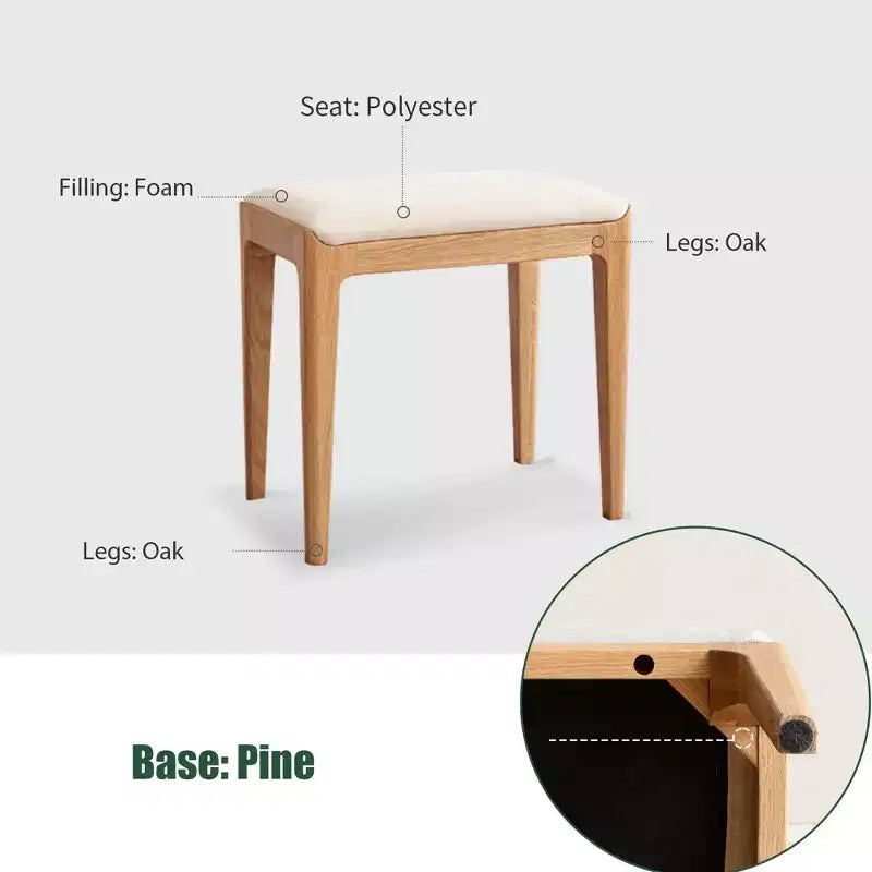 Tabouret de coiffeuse Ernest moderne en bois massif et tissu d'ameublement