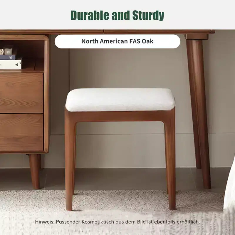 Tabouret de coiffeuse Ernest moderne en bois massif et tissu d'ameublement