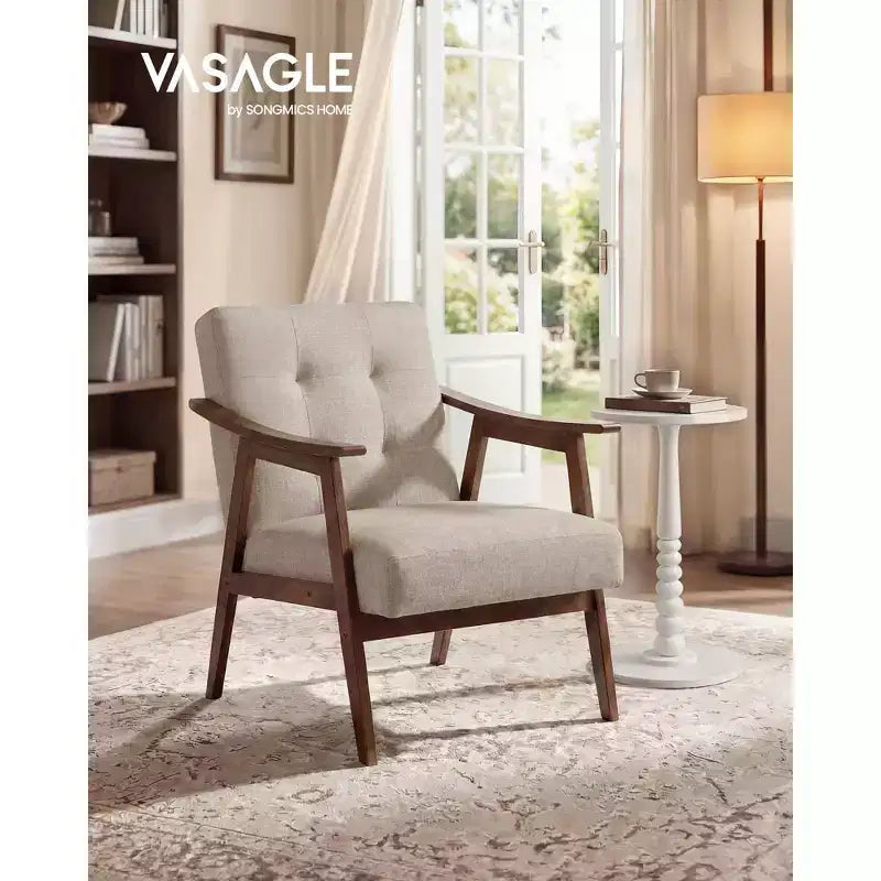 VASAGLE Fauteuil d'appoint, Fauteuil en PU Cuir, Fauteuil de Salon Capitonné, Coussin épais, Siège de Salon Style Mid-Century Moderne