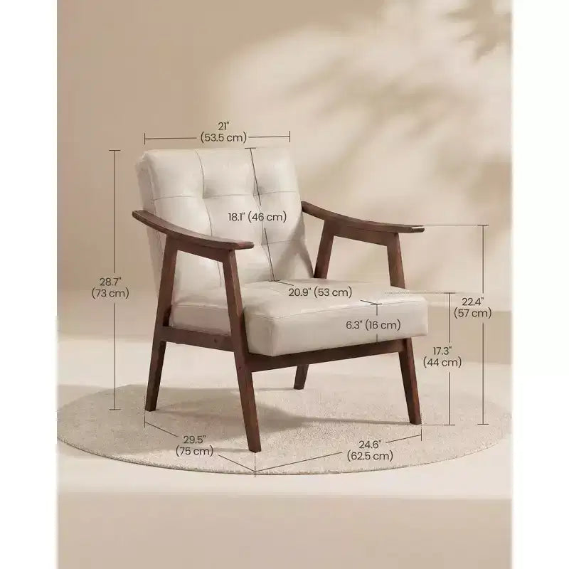 VASAGLE Fauteuil d'appoint, Fauteuil en PU Cuir, Fauteuil de Salon Capitonné, Coussin épais, Siège de Salon Style Mid-Century Moderne