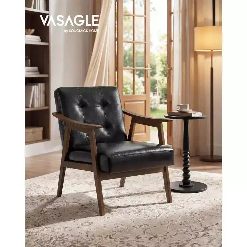 VASAGLE Fauteuil d'appoint, Fauteuil en PU Cuir, Fauteuil de Salon Capitonné, Coussin épais, Siège de Salon Style Mid-Century Moderne