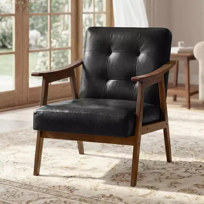 VASAGLE Fauteuil d'appoint, Fauteuil en PU Cuir, Fauteuil de Salon Capitonné, Coussin épais, Siège de Salon Style Mid-Century Moderne