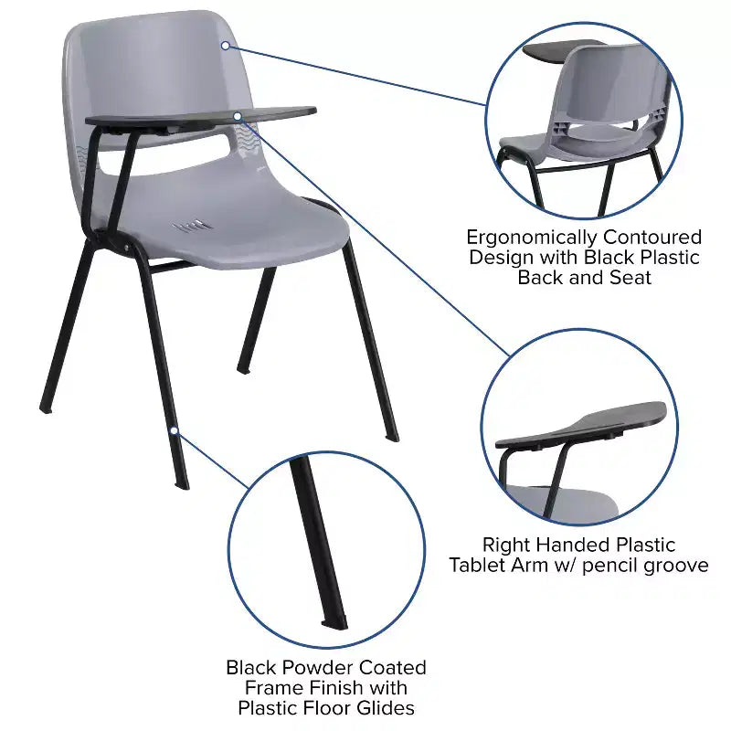 Chaise ergonomique Flash Furniture avec tablette rabattable à droite