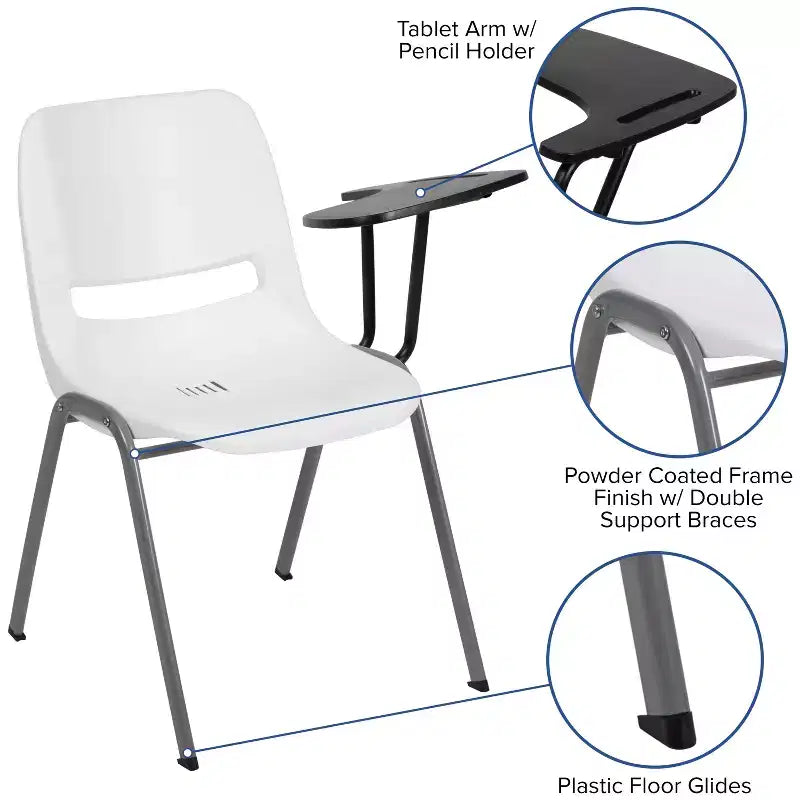 Chaise coquille ergonomique Flash Furniture avec tablette rabattable à gauche